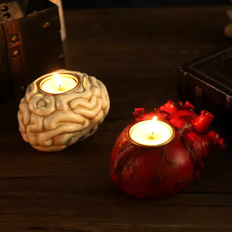Gothic Candle Holders – Creepy Heart, Brain & Spine Designs – Unique Votive Candle Holders for Halloween Decor 3