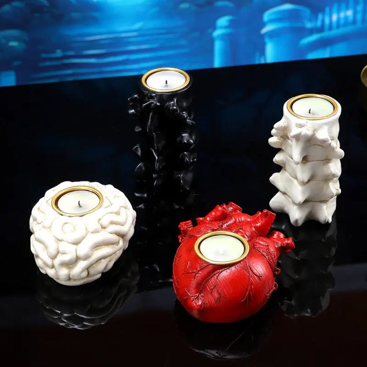 Gothic Candle Holders – Creepy Heart, Brain & Spine Designs – Unique Votive Candle Holders for Halloween Decor 5