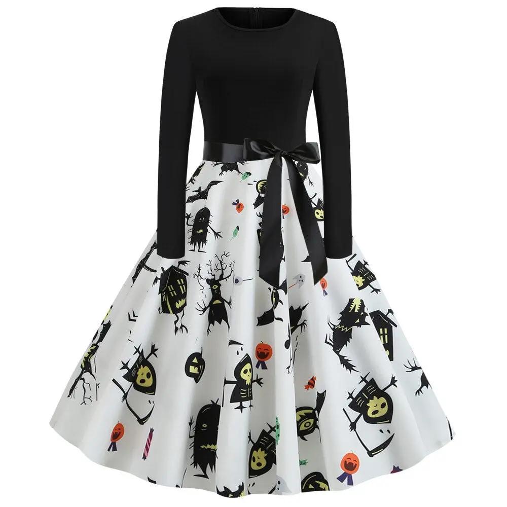 Liora - Gothic Cartoon Long Sleeve Women's Dress With Comfortable Fit For Halloween And Themed Parties 1