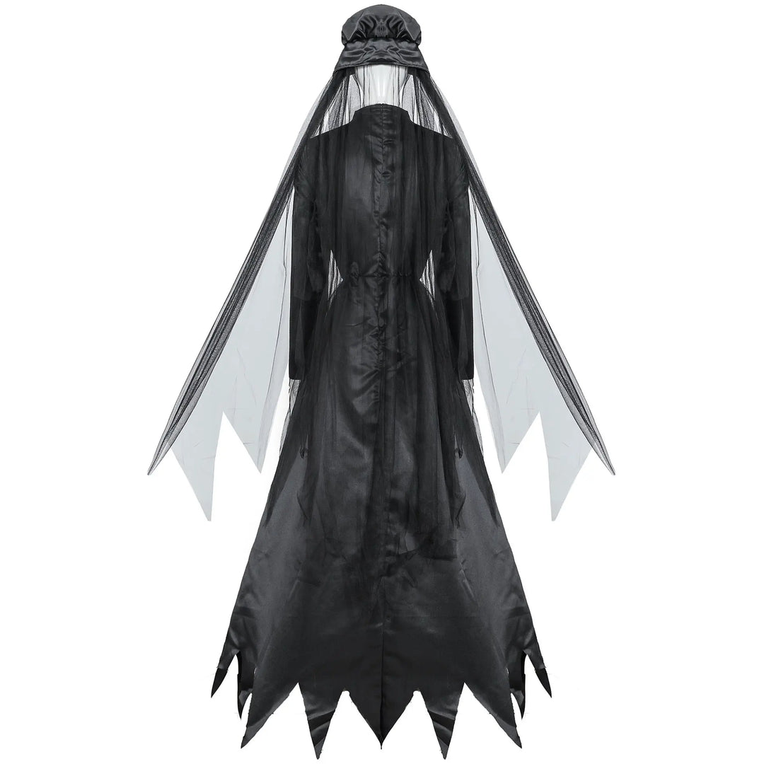 Ghost Bride Costume for Women – Elegant Black Dress with Veil, Sizes M-2XL – Perfect for Halloween Parties and Spooky Events 1