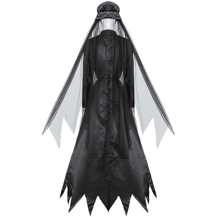 Ghost Bride Costume for Women – Elegant Black Dress with Veil, Sizes M-2XL – Perfect for Halloween Parties and Spooky Events 1