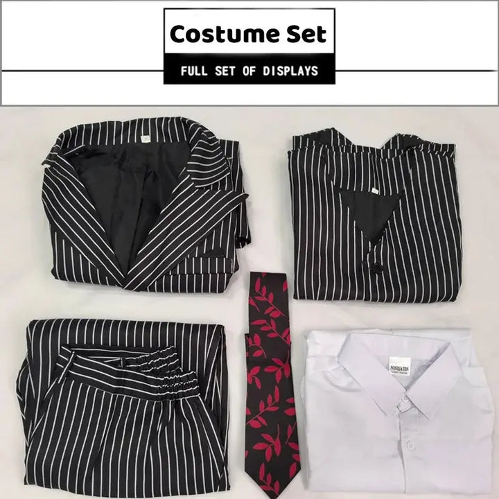 Halloween Gomez Addams Costume – Striped Blazer, Pants, Vest & Tie Set for Men – Perfect for Spooky Parties 2