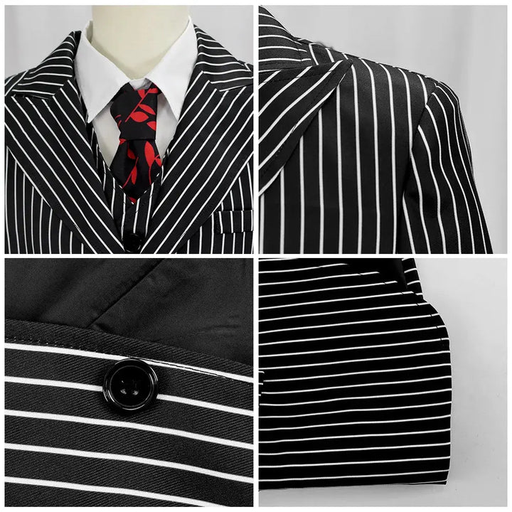 Halloween Gomez Addams Costume – Striped Blazer, Pants, Vest & Tie Set for Men – Perfect for Spooky Parties 5