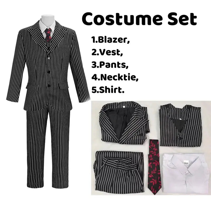 Halloween Gomez Addams Costume – Striped Blazer, Pants, Vest & Tie Set for Men – Perfect for Spooky Parties 6
