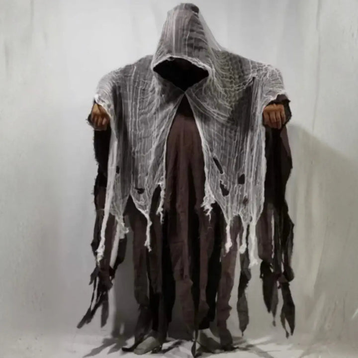 Halloween Horror Monk Costume for Adults – Unisex Creepy Hooded Robe with Torn Details- Brown