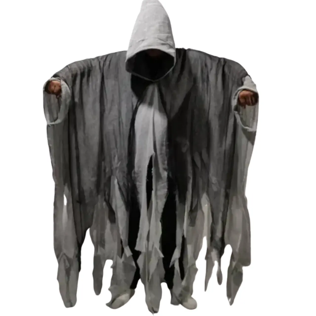 MunaWear - Costumes - Halloween Horror Monk Costume – Unisex Creepy Hooded Robe for Adults - Gray / One size