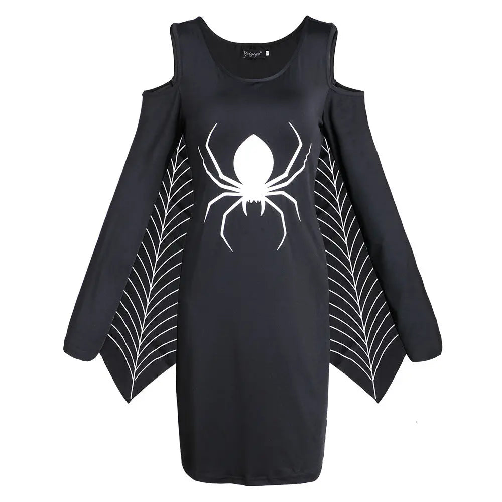 Halloween Spider Costume Dress – Women’s Black Dress with Spider Web Sleeves – Perfect for Parties 1