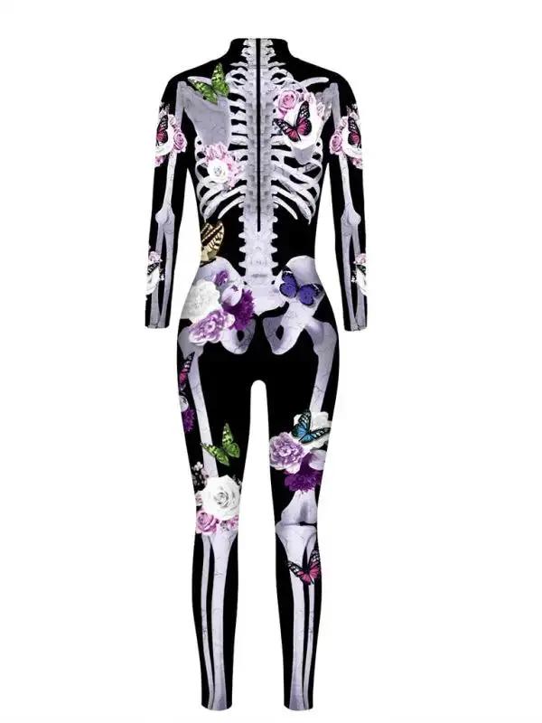 Liora - Floral Skeleton Print Costume With Figure-Hugging Fit For Halloween Parties 1