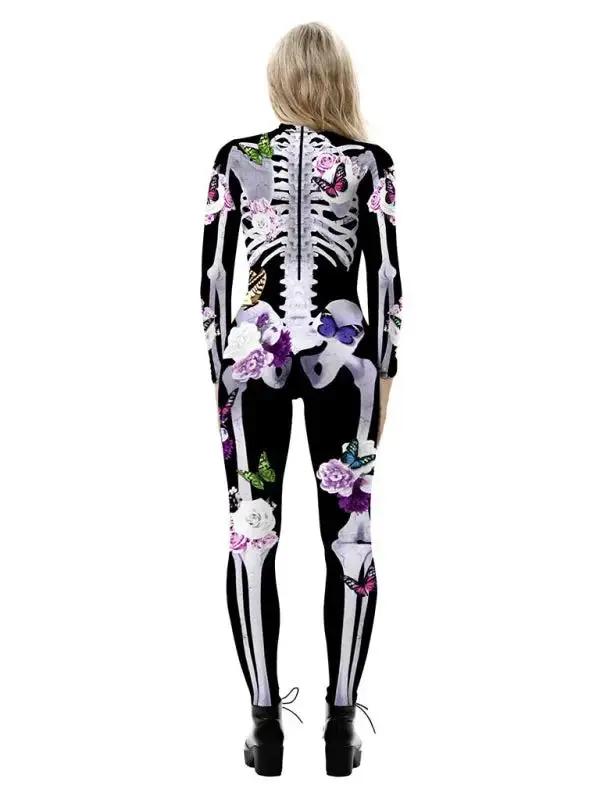 Liora - Floral Skeleton Print Costume With Figure-Hugging Fit For Halloween Parties 2