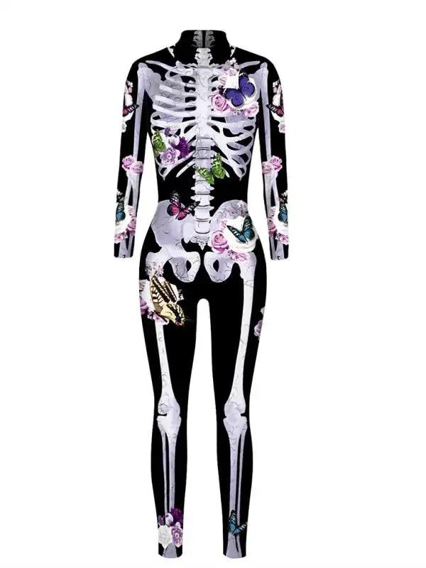 Liora - Floral Skeleton Print Costume With Figure-Hugging Fit For Halloween Parties 3
