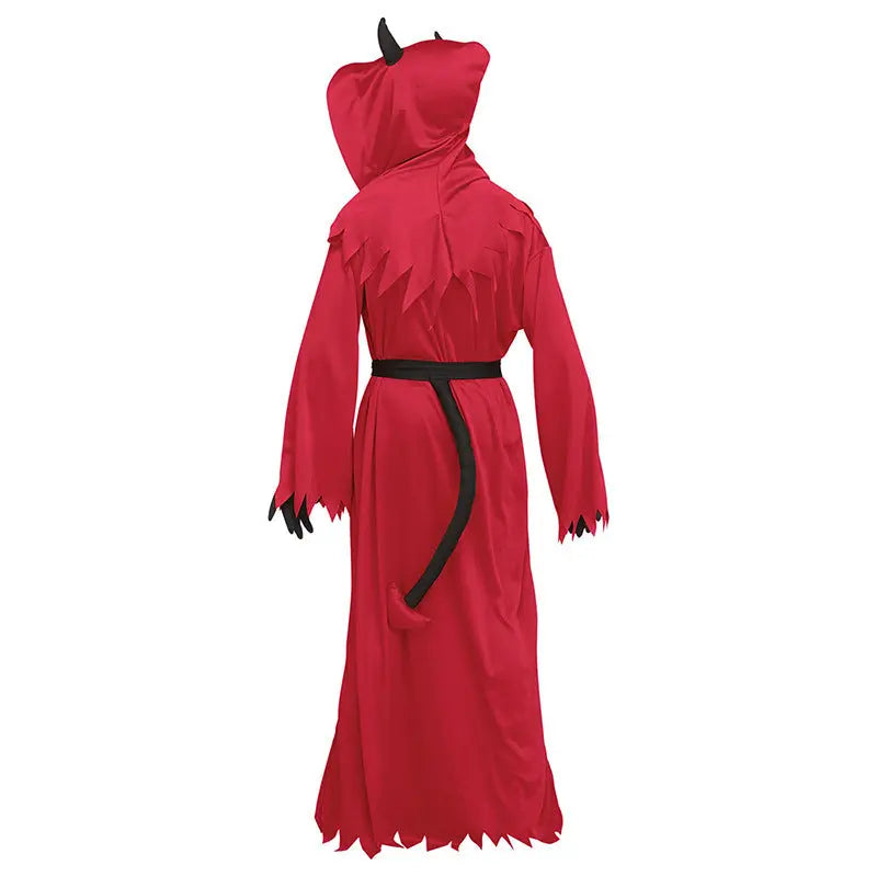Halloween Demon Costume for Kids – Creepy Red Robe with Hood & Horns 4