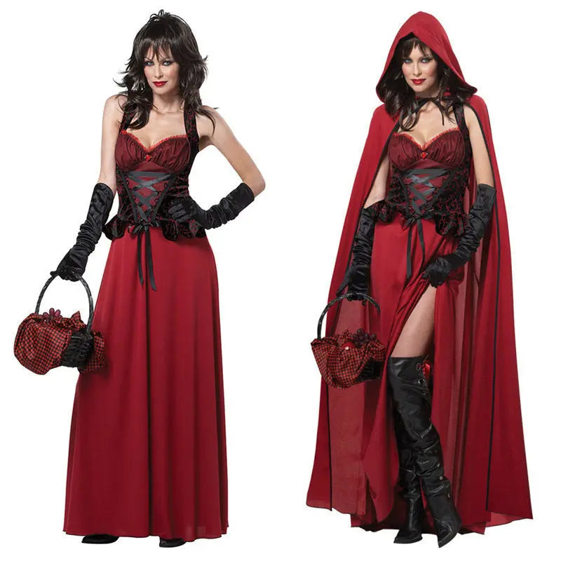 Seductive Little Red Riding Hood Costume for Women – Elegant Dress and Cape Set for Halloween Parties 1