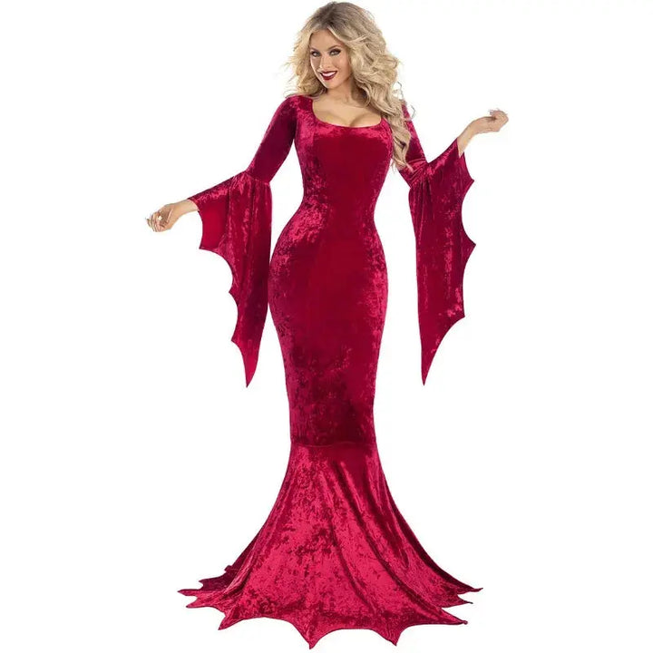 Halloween Morticia Addams Costume – Elegant Gothic Long Train Dress for Women – Perfect for Halloween Parties 2