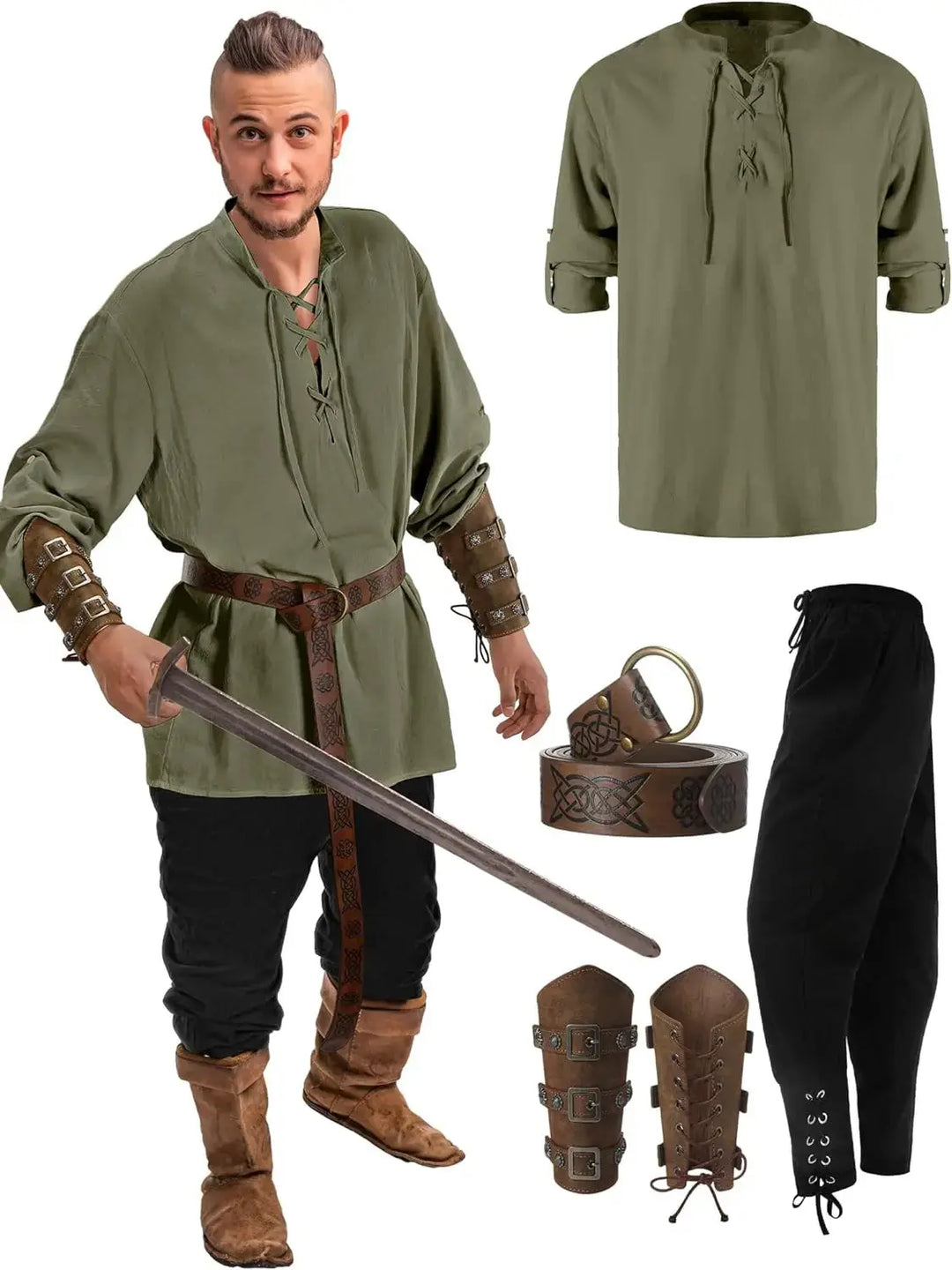Halloween Pirate Costume Men – 4-Piece Renaissance Outfit with Ankle Banded Pants & Accessories – Perfect for Halloween Parties 7