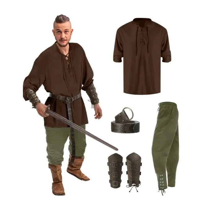Halloween Pirate Costume Men – 4-Piece Renaissance Outfit with Ankle Banded Pants & Accessories – Perfect for Halloween Parties 8
