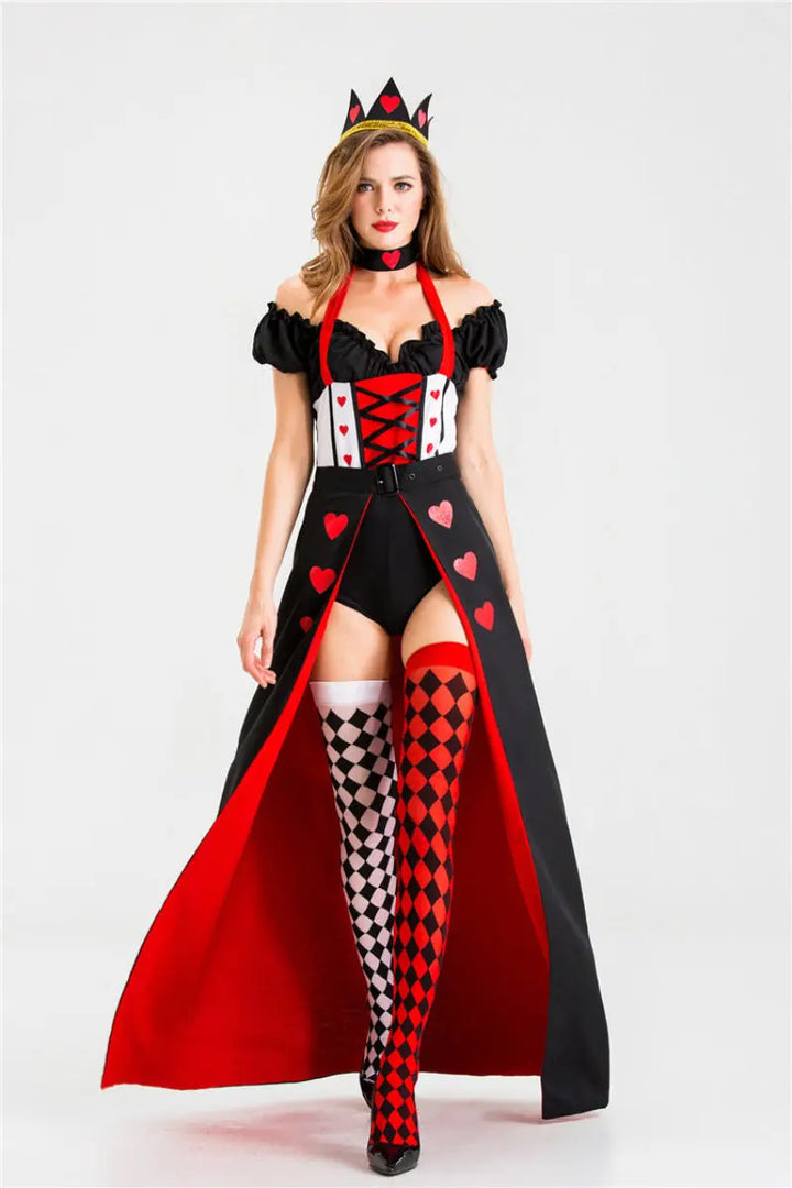 Womens Halloween Queen of Hearts Costume – Playful Dress with Heart Accents, Available in Sizes S–XL 1