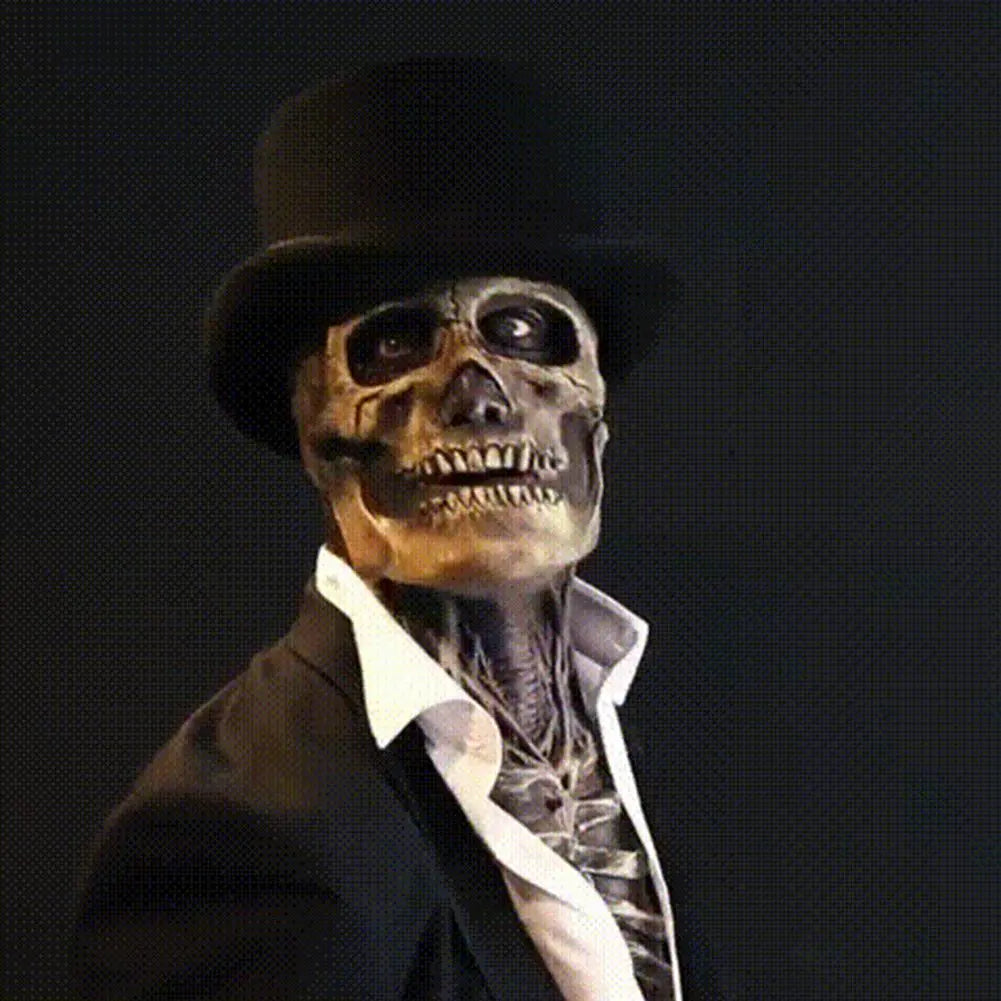 Halloween Skeleton Mask with Elegant Hat – Creepy Headgear for Adults