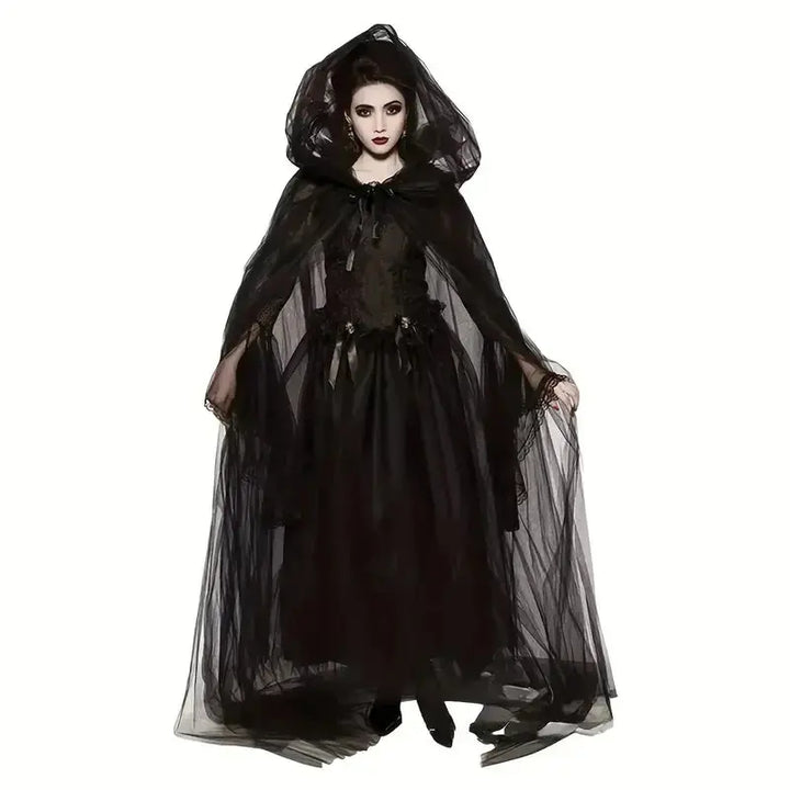 Halloween Witch Cloak – Elegant Black Double Cloak for Cosplay and Parties – Perfect for Spooky Events 2