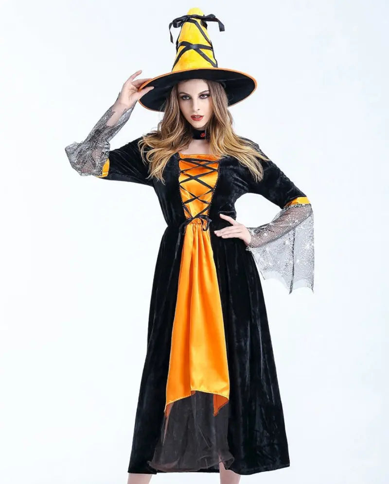 Halloween Witch Costume Set – Elegant Dress & Hat for Women – Perfect for Spooky Parties 3