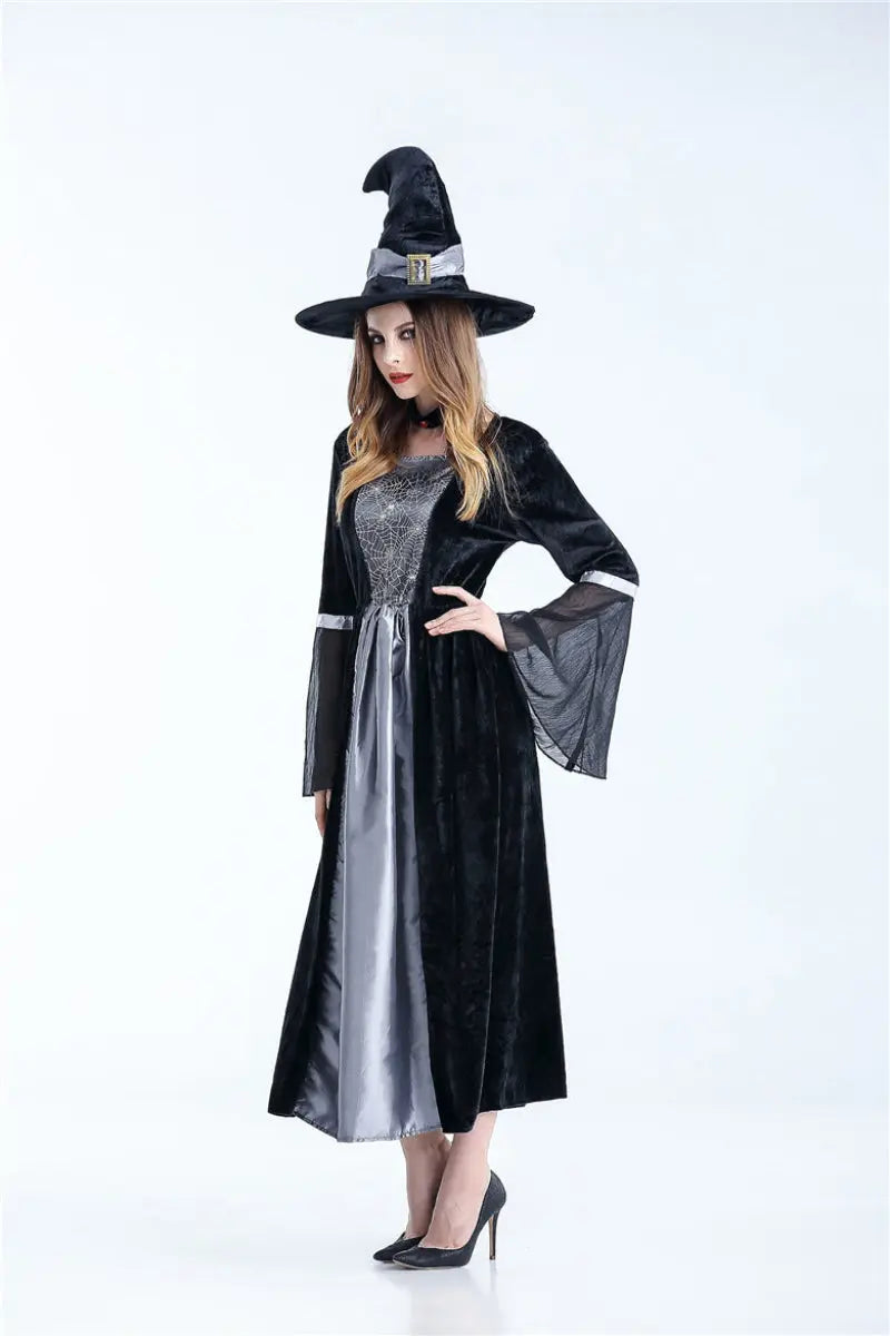 Halloween Witch Costume Set – Elegant Dress & Hat for Women – Perfect for Spooky Parties 1