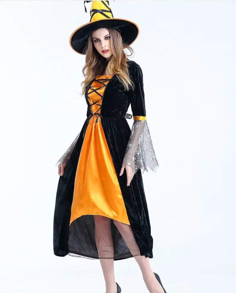 Halloween Witch Costume Set – Elegant Dress & Hat for Women – Perfect for Spooky Parties 5