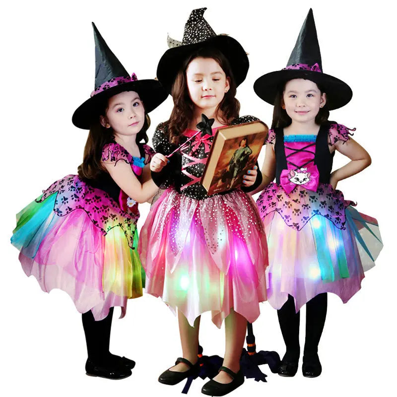 Glittering Halloween Witch Costume for Kids with Hat, Wand & Bag – Perfect for Trick-or-Treating and Parties 3