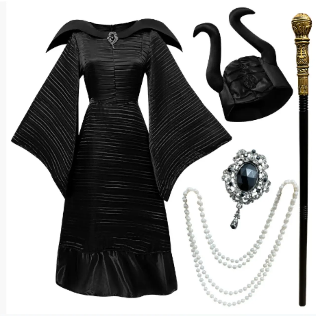 MunaWear - Costumes & Accessories - Halloween Witch Costume for Women – Elegant Black & Purple Dress – Perfect for Parties & Carnivals -