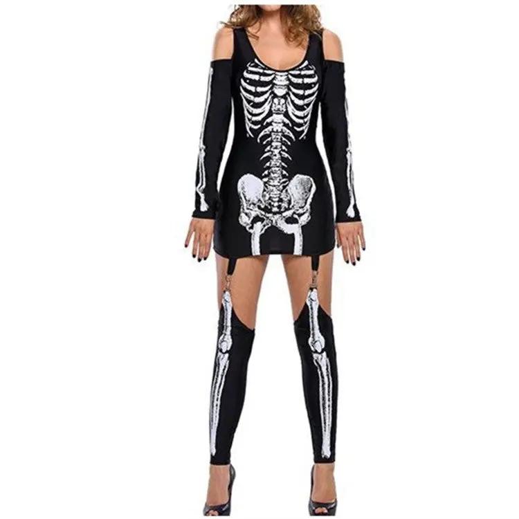 Liora - Bold Skeleton Print Women's Halloween Costume Set For Spooky Parties 1