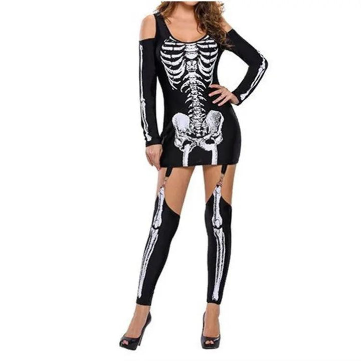 Liora - Bold Skeleton Print Women's Halloween Costume Set For Spooky Parties 3