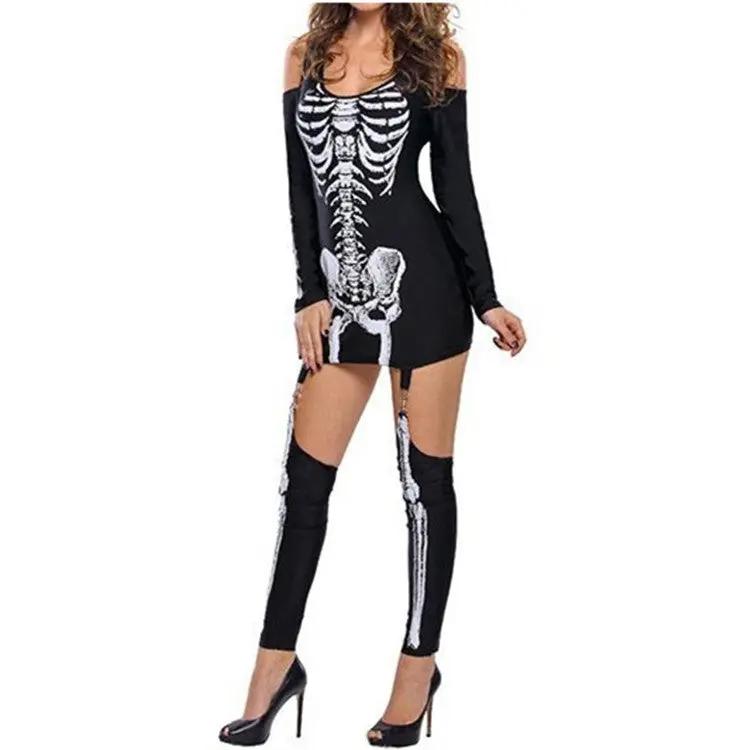 Liora - Bold Skeleton Print Women's Halloween Costume Set For Spooky Parties 4