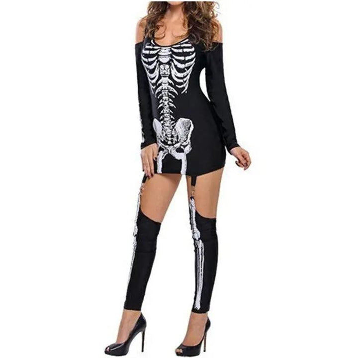 Liora - Bold Skeleton Print Women's Halloween Costume Set For Spooky Parties 4