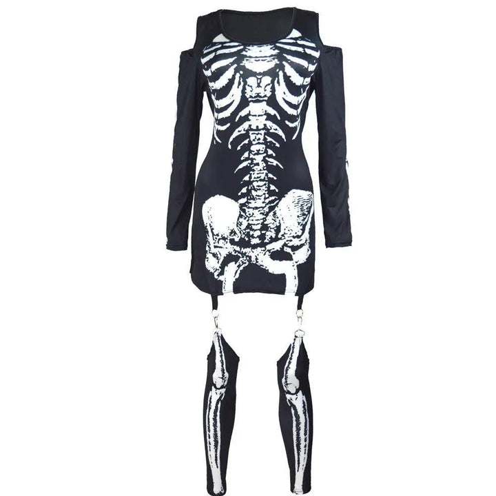 Liora - Bold Skeleton Print Women's Halloween Costume Set For Spooky Parties 5