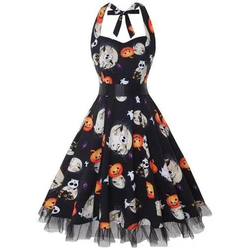 Liora - Playful Midi Halloween Costume Dress With Cartoon Print For Halloween Parties 0