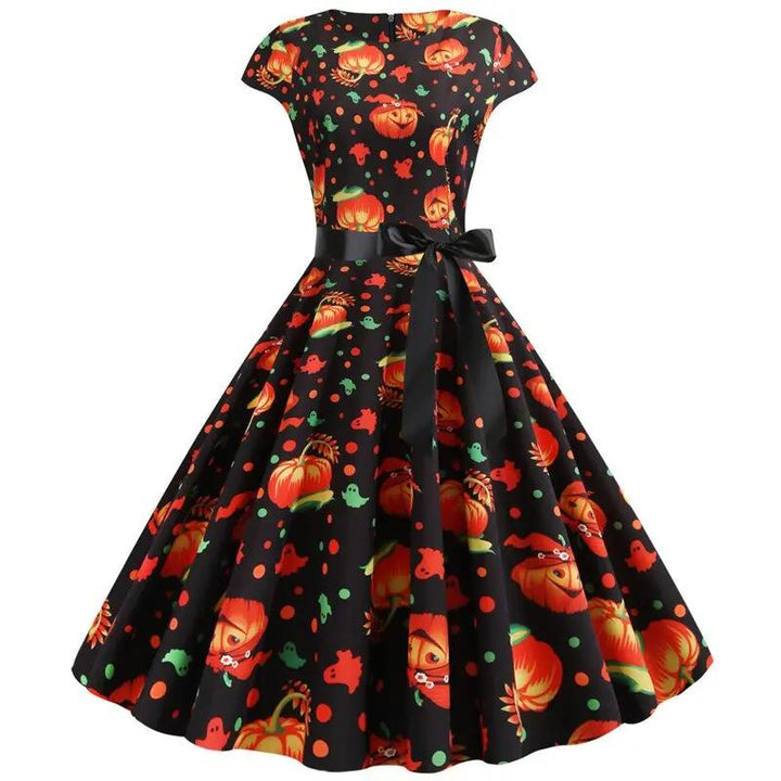 Liora - Playful Women's Dress With Ghost And Pumpkin Print For Halloween Celebrations 1