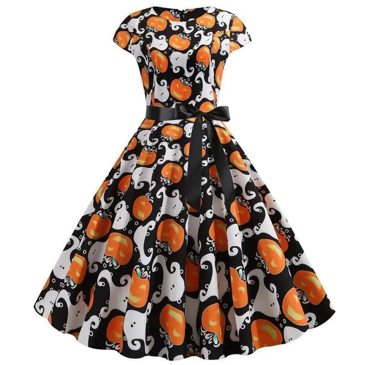 Liora - Playful Women's Dress With Ghost And Pumpkin Print For Halloween Celebrations 0