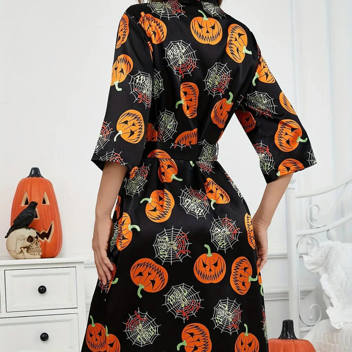 Liora - Spooky Pumpkin Pattern Dressing Gown With Comfortable Fit For Halloween Celebrations 3