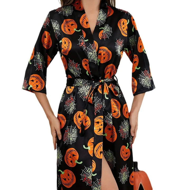 Liora - Spooky Pumpkin Pattern Dressing Gown With Comfortable Fit For Halloween Celebrations 5