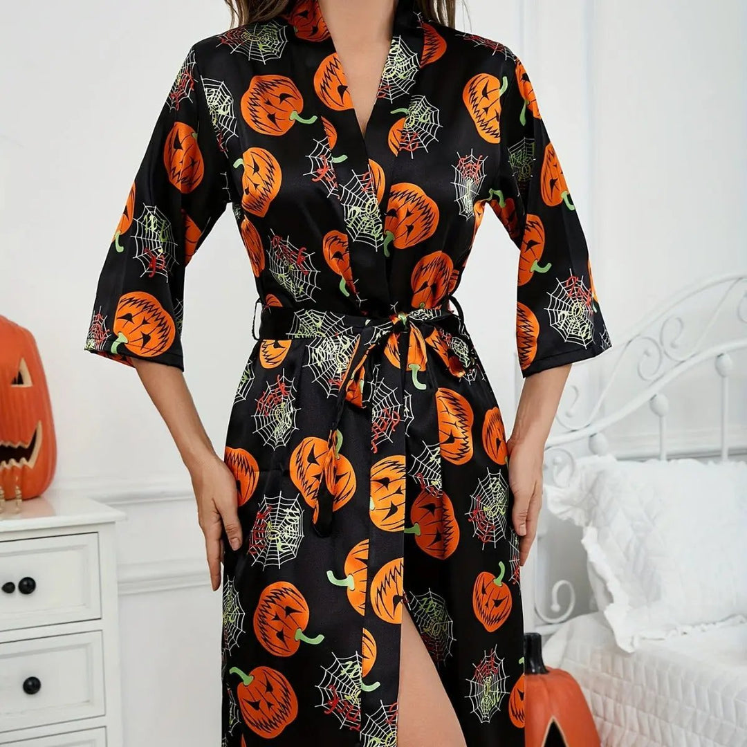 Liora - Spooky Pumpkin Pattern Dressing Gown With Comfortable Fit For Halloween Celebrations 0
