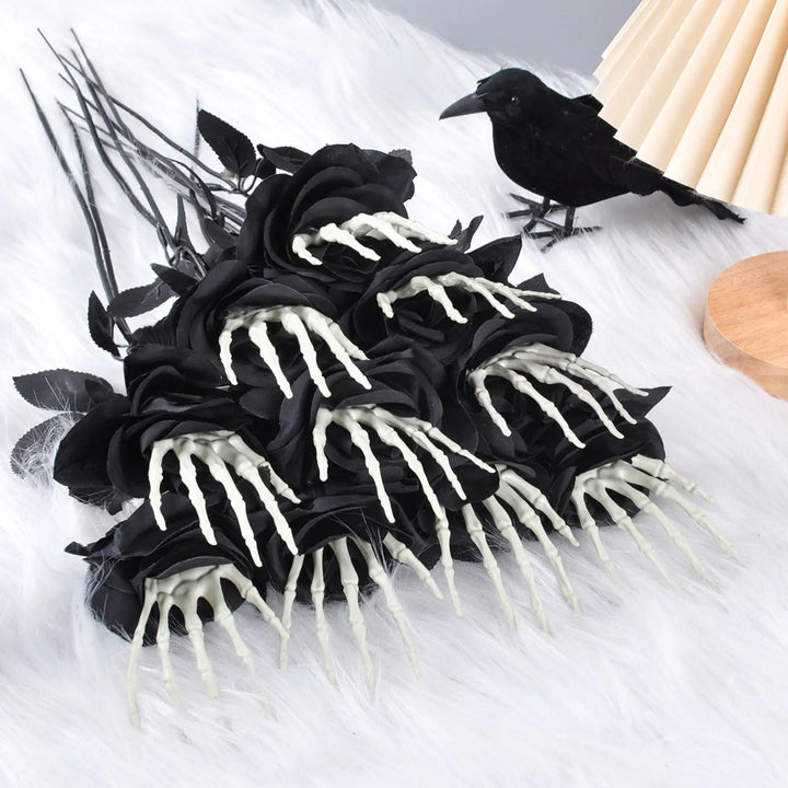 Creepy Halloween Skeleton Hand Decoration with Red Rose – Scary Outdoor Halloween Prop for Themed Parties and Displays 3