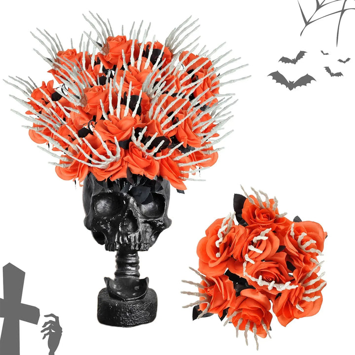 Creepy Halloween Skeleton Hand Decoration with Red Rose – Scary Outdoor Halloween Prop for Themed Parties and Displays 4
