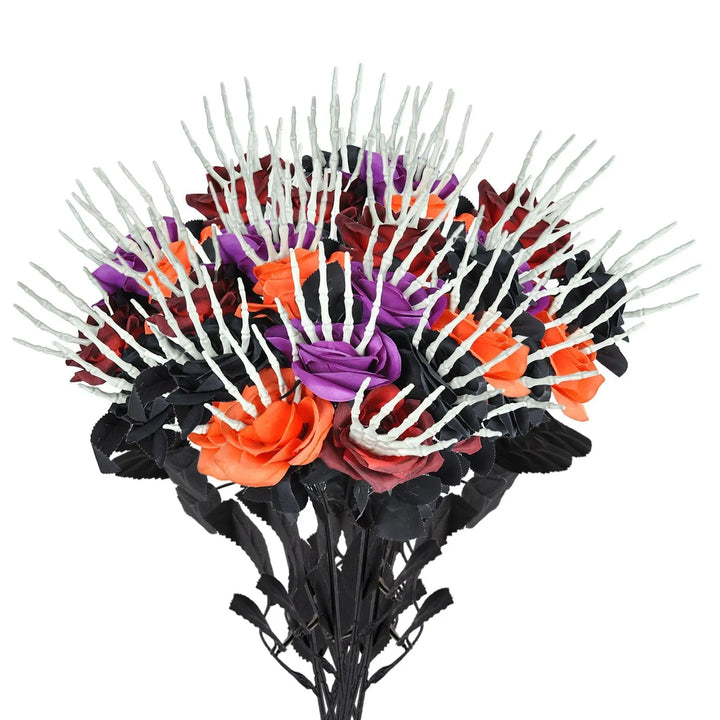 Creepy Halloween Skeleton Hand Decoration with Red Rose – Scary Outdoor Halloween Prop for Themed Parties and Displays 5