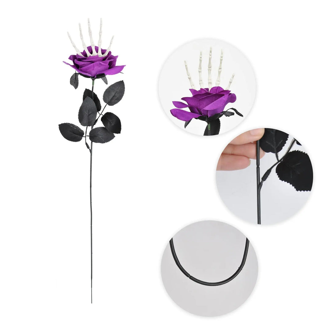 Creepy Halloween Skeleton Hand Decoration with Red Rose – Scary Outdoor Halloween Prop for Themed Parties and Displays 8