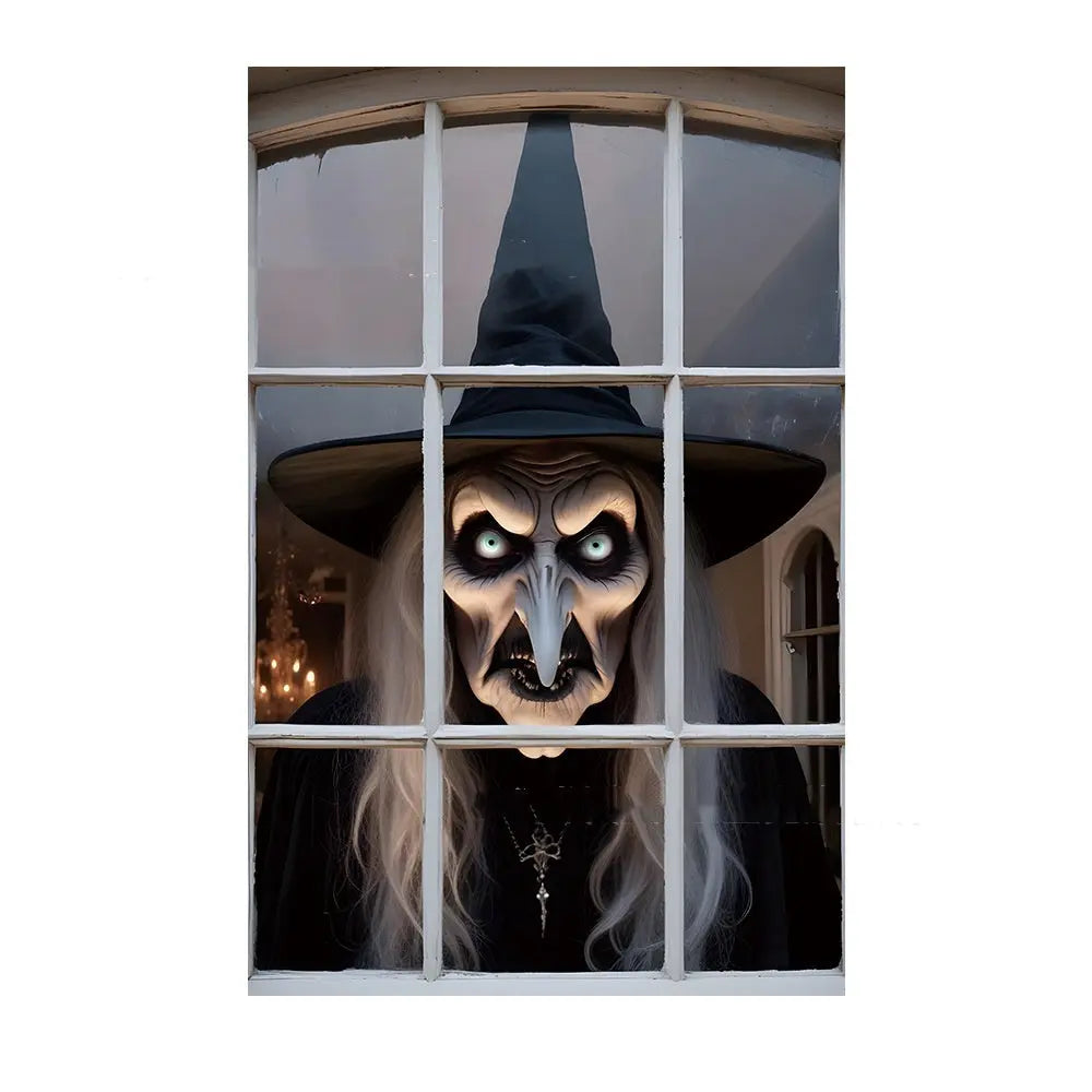 Creepy Nun Halloween Window Decoration – Eerie Polyester Film for Spooky Atmosphere 1