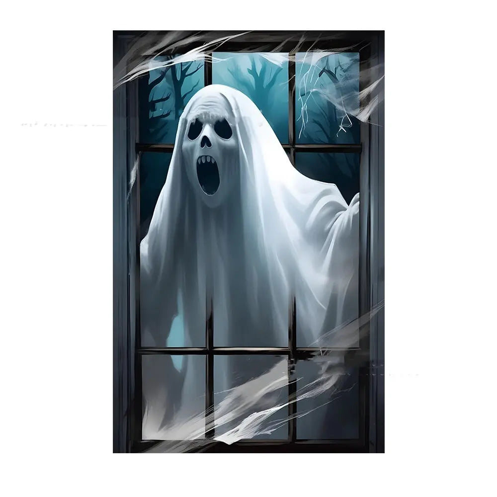 Creepy Nun Halloween Window Decoration – Eerie Polyester Film for Spooky Atmosphere 3