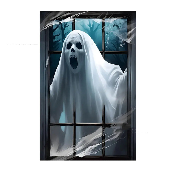 Creepy Nun Halloween Window Decoration – Eerie Polyester Film for Spooky Atmosphere 3