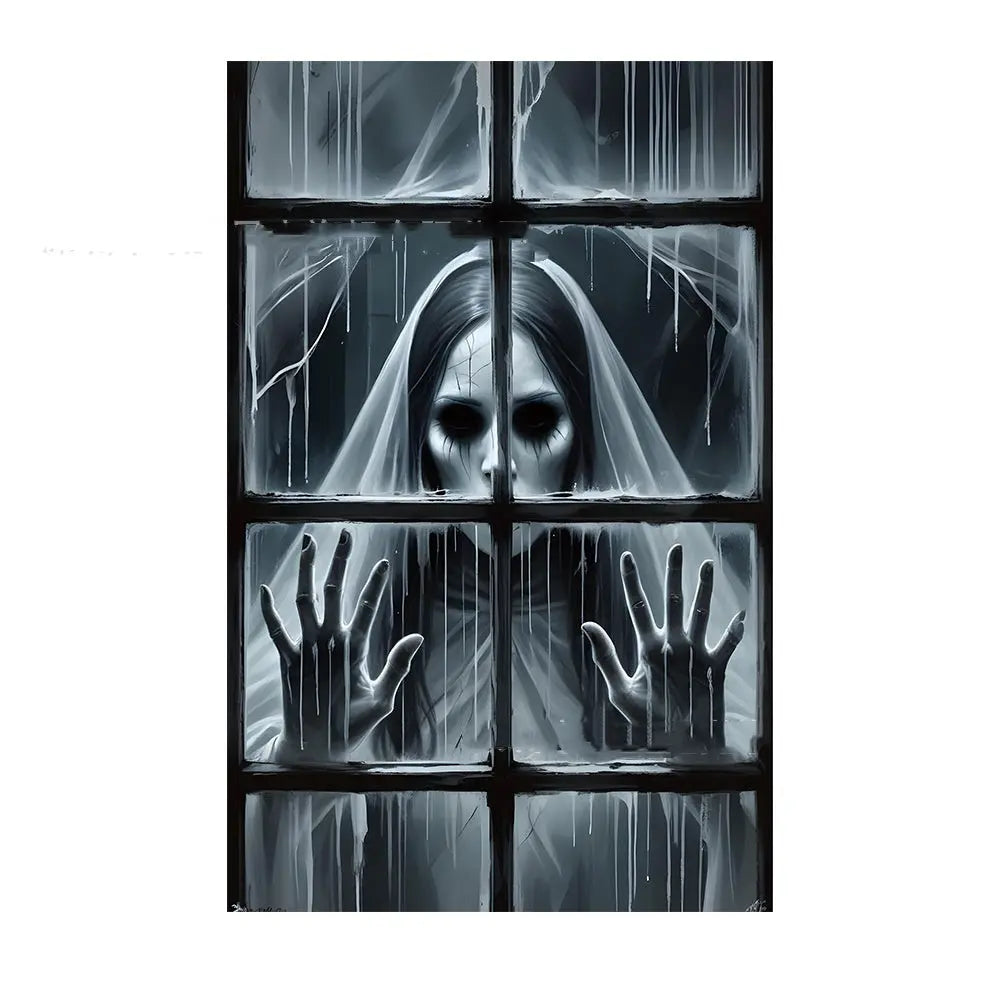 Creepy Nun Halloween Window Decoration – Eerie Polyester Film for Spooky Atmosphere 4