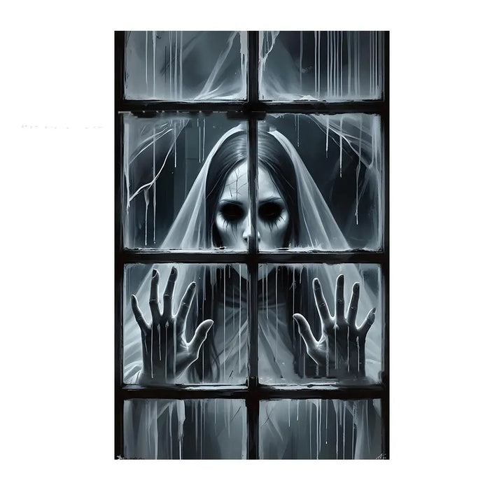 Creepy Nun Halloween Window Decoration – Eerie Polyester Film for Spooky Atmosphere 4