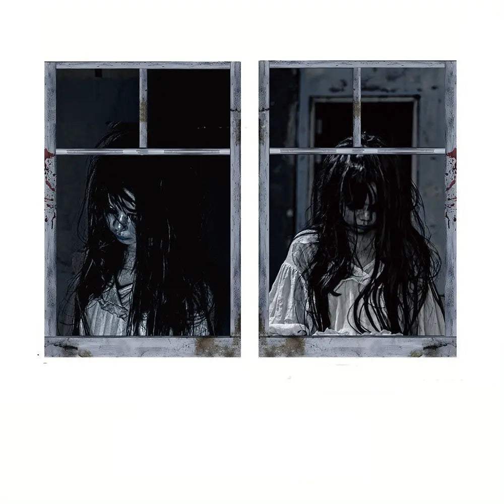 Creepy Nun Halloween Window Decoration – Eerie Polyester Film for Spooky Atmosphere 5