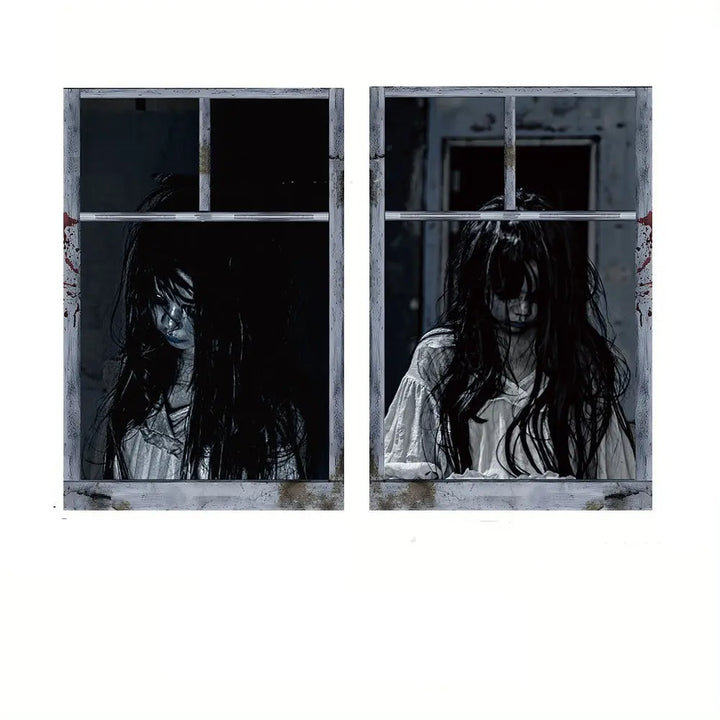 Creepy Nun Halloween Window Decoration – Eerie Polyester Film for Spooky Atmosphere 5