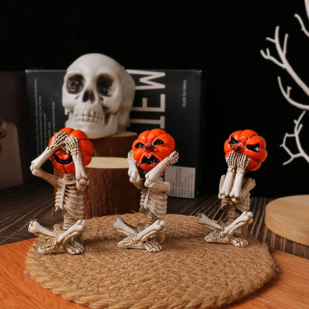 Halloween Pumpkin Head Skeleton Figures – Set of 3 Creepy Decorations for Parties 2